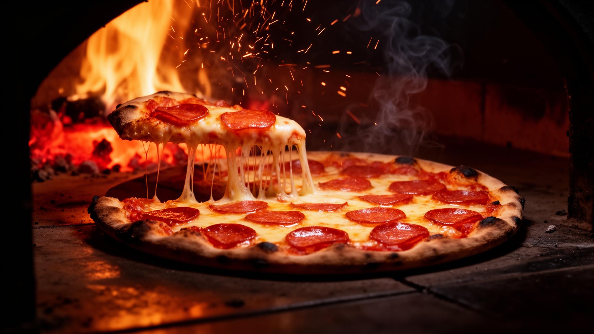 Wood-fired pizza fresh from the oven